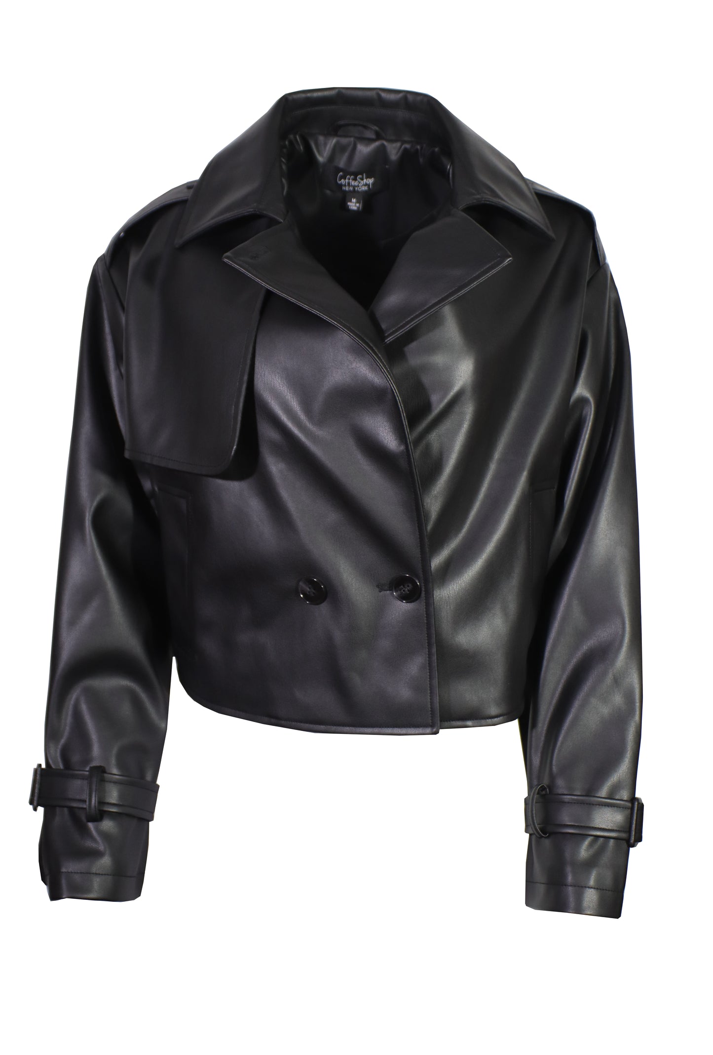 Cropped Faux Leather Trench