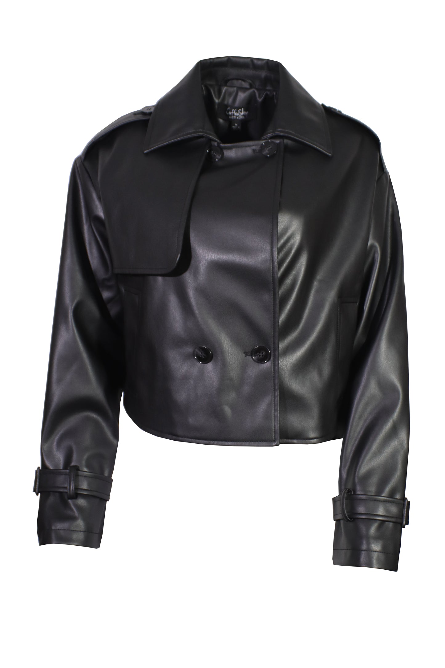 Cropped Faux Leather Trench