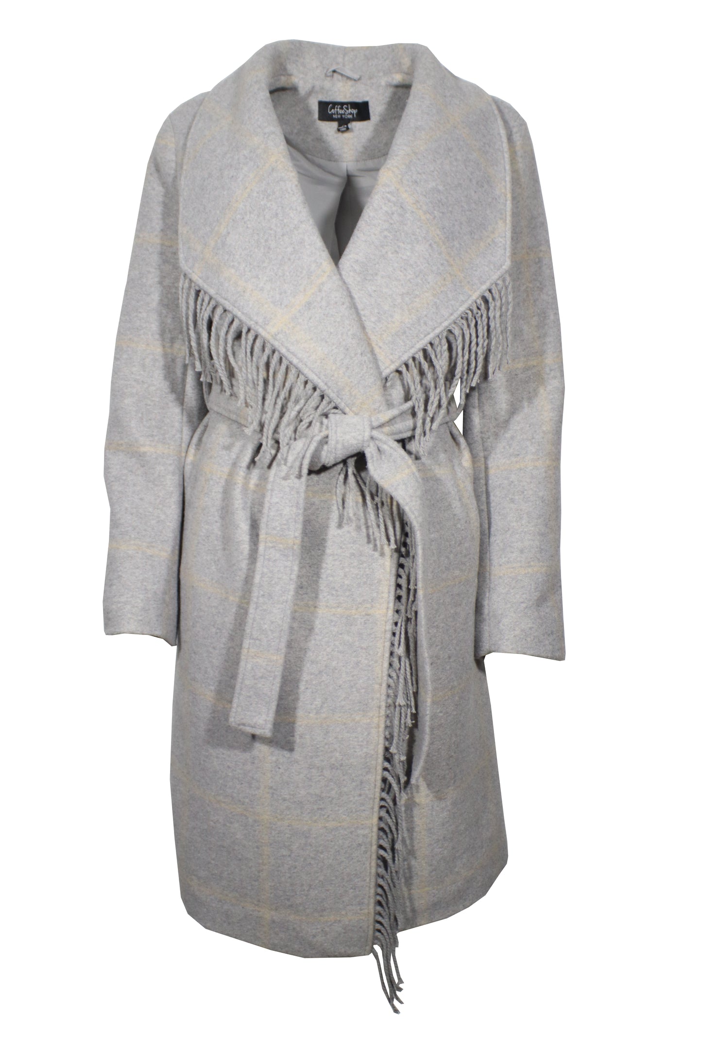 Tie Front Faux Wool Coat with Fringe