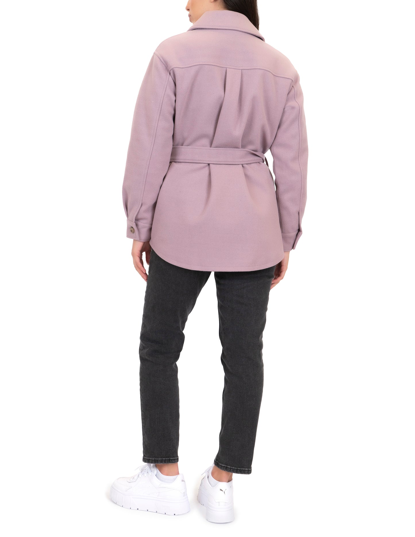 Faux Wool Belted Shirt Jacket