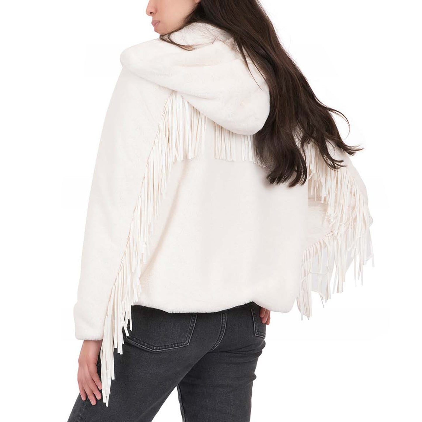 Faux Fur Hoodie with Fringe