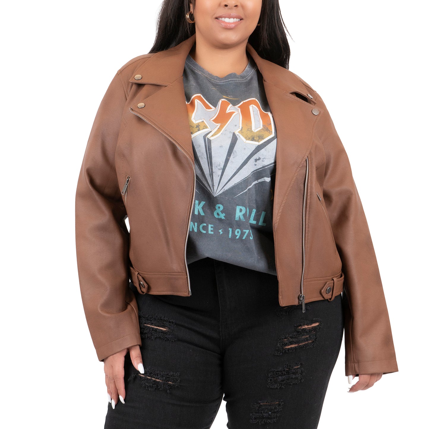 Plus Size Classic Faux Leather Moto