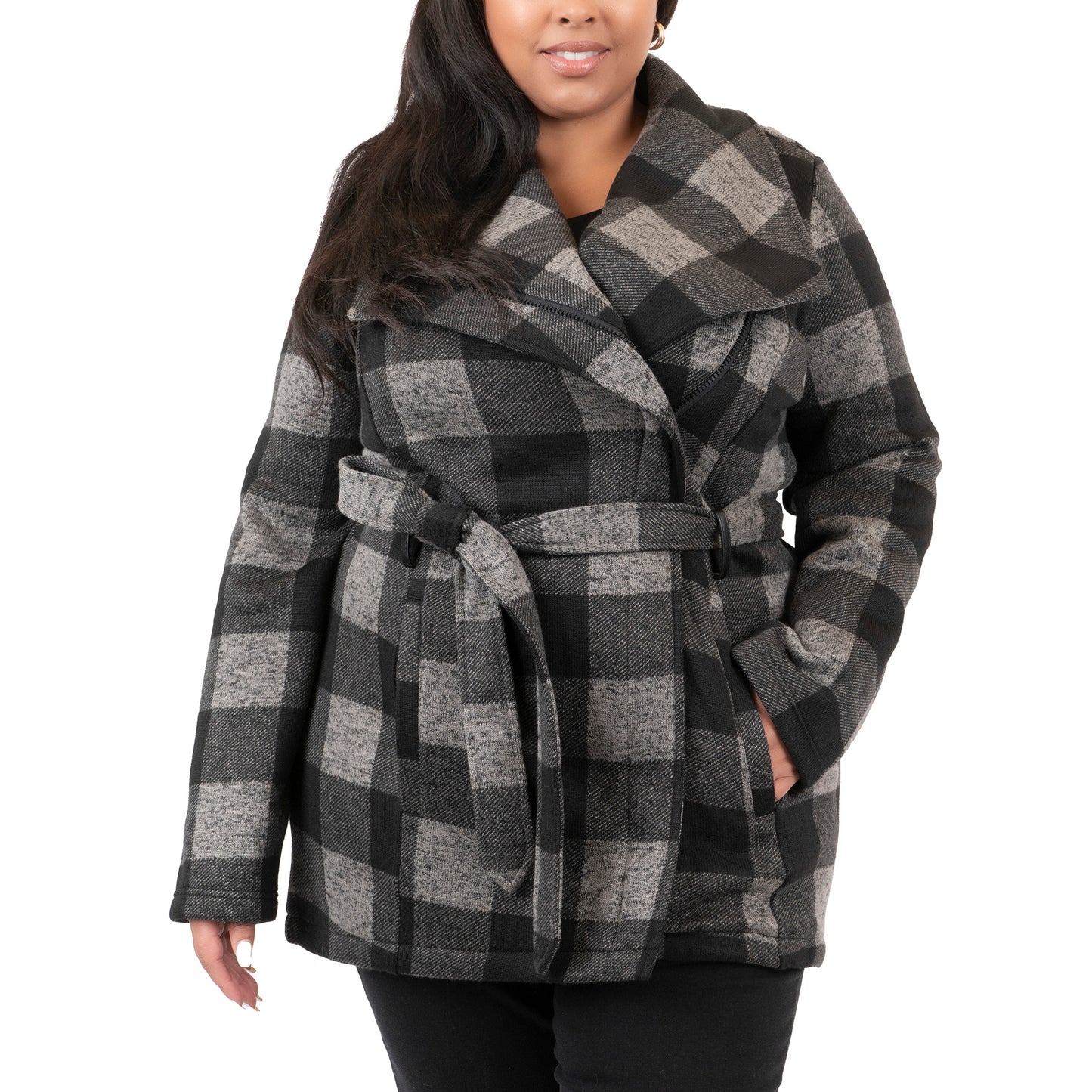 Plus Size Belted Knit Wrap Coat
