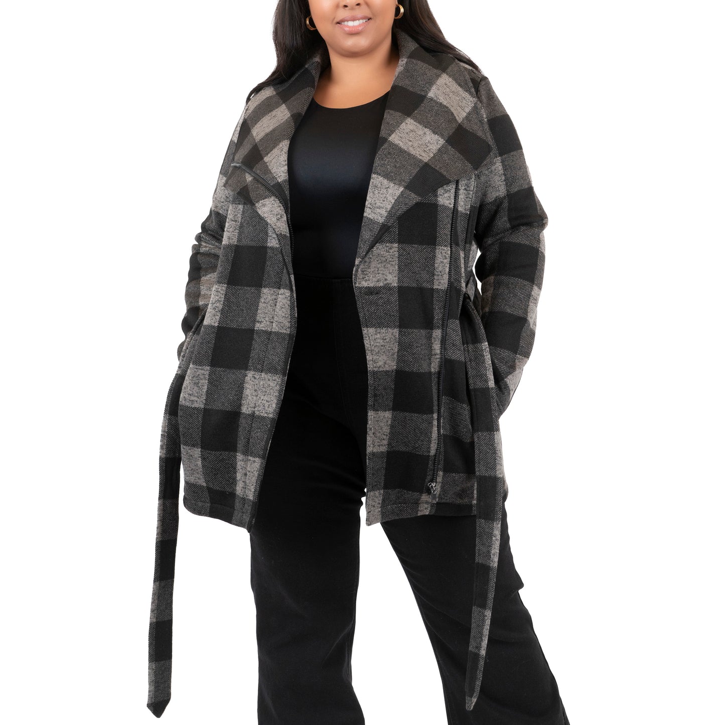 Plus Size Belted Knit Wrap Coat