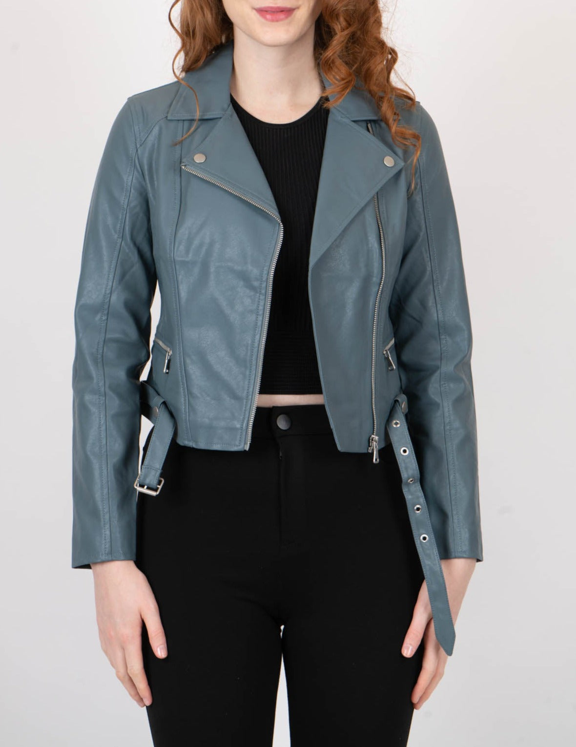 Belted Faux Leather Moto Jacket