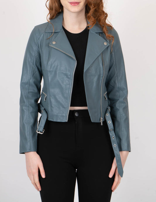 Belted Faux Leather Moto Jacket
