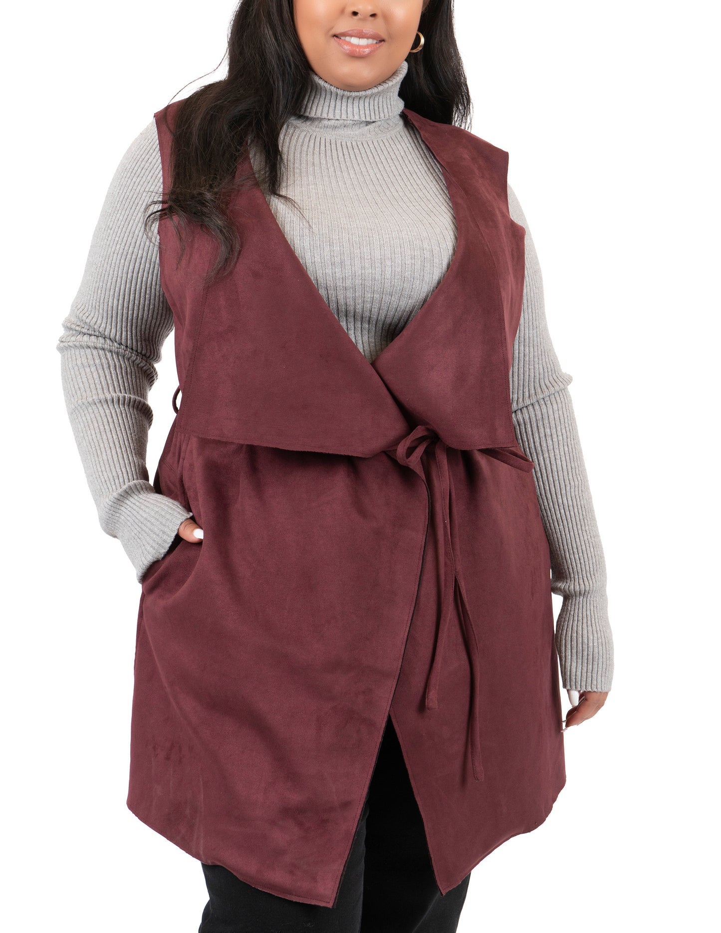 Plus Faux Suede Long Vest