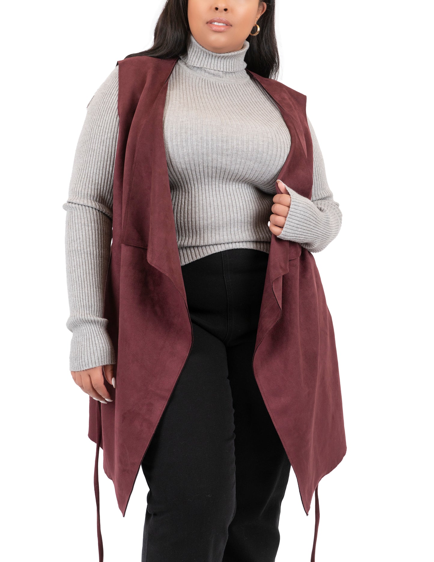 Plus Faux Suede Long Vest