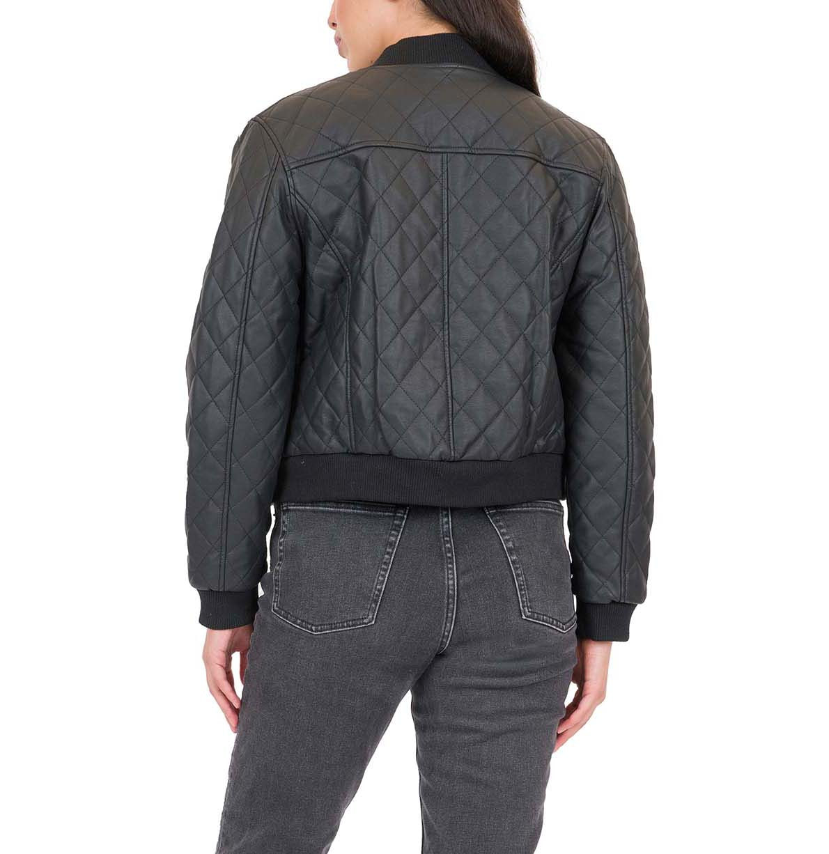 Quilted Faux Leather Bomber Jacket