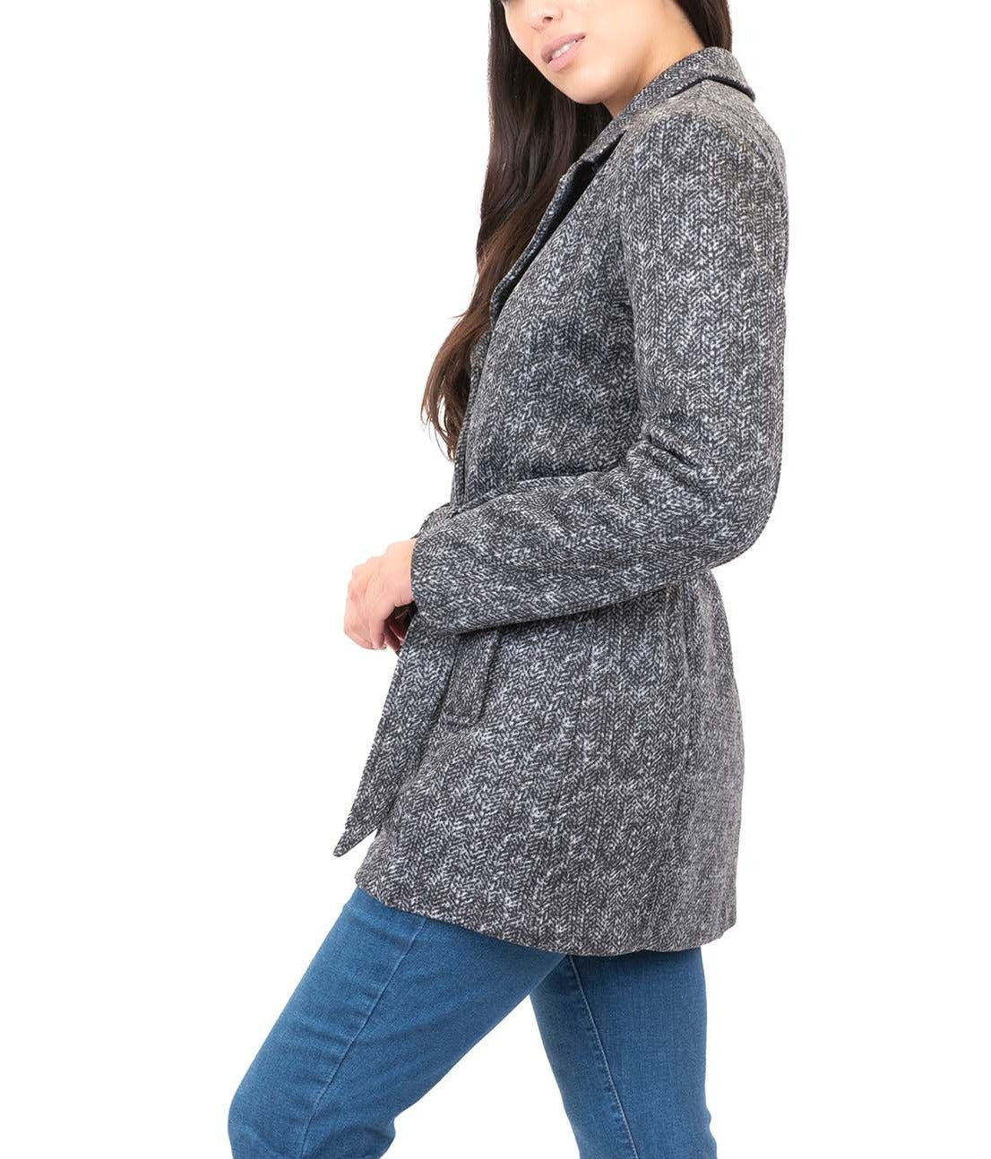 Single Breasted Knit Jacket with Tie Belt