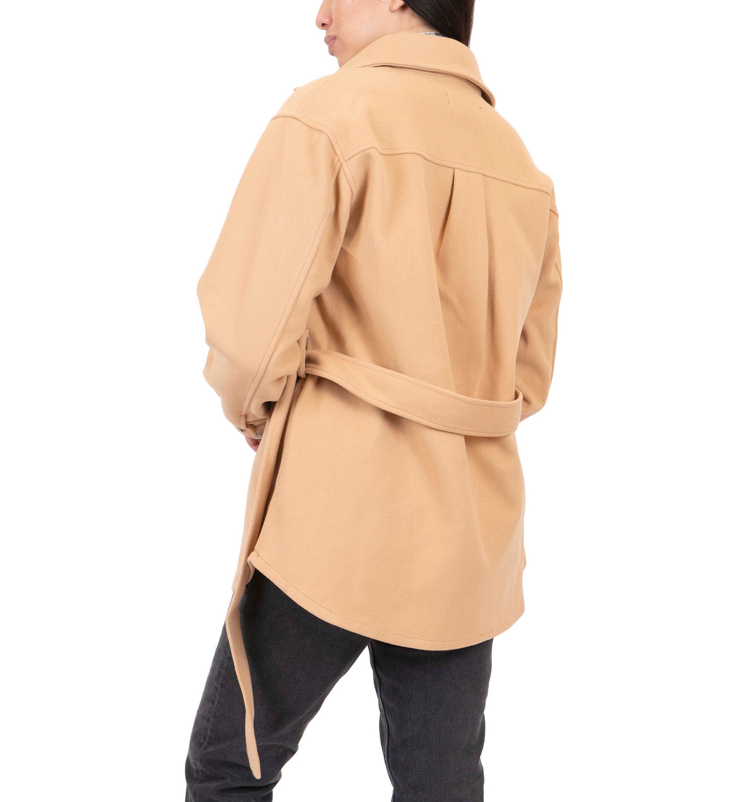 Faux Wool Belted Shirt Jacket (Unlined)