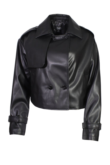 Cropped Faux Leather Trench