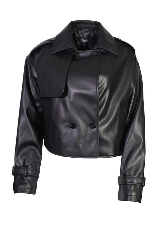 Cropped Faux Leather Trench