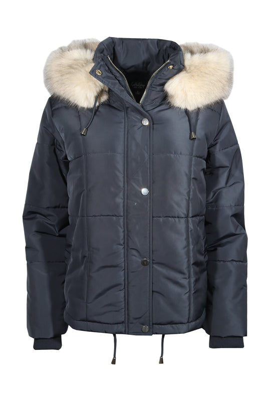 Puffer Jacket With Faux Fur Hood Trim