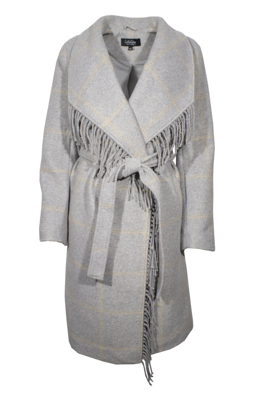 Tie Front Faux Wool Coat with Fringe