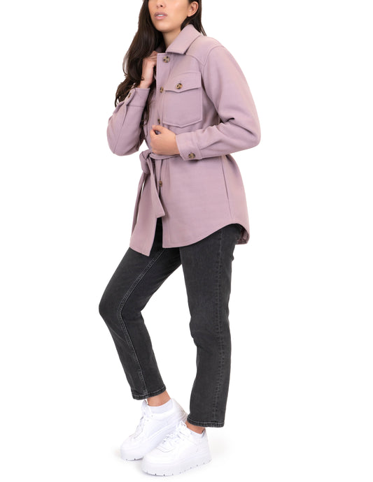 Faux Wool Belted Shirt Jacket