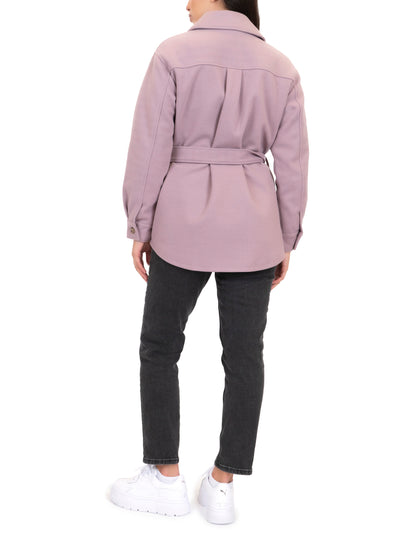 Faux Wool Belted Shirt Jacket