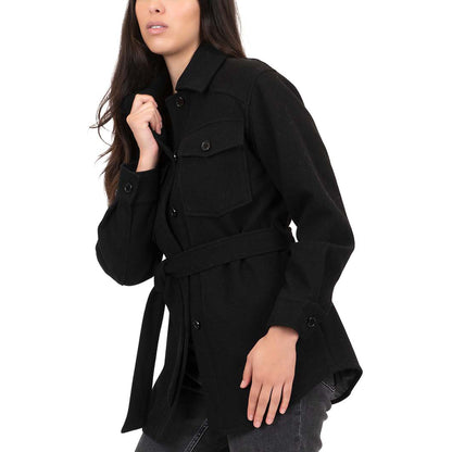Faux Wool Belted Shirt Jacket