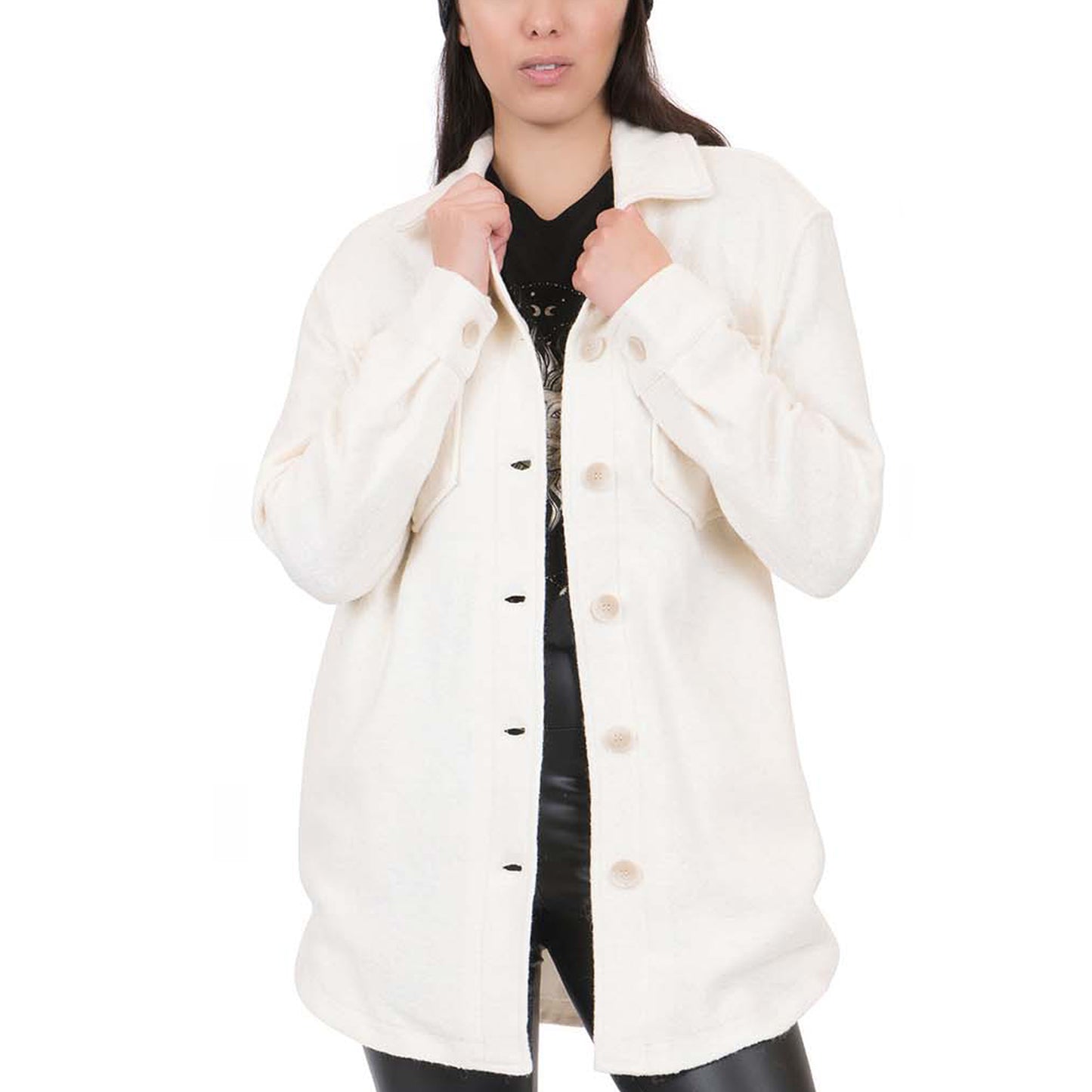 Solid Faux Wool Shirt Jacket