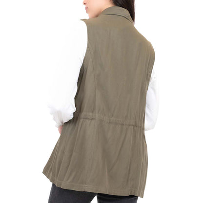 Faux Tencel Drape Vest with Waist Drawcord