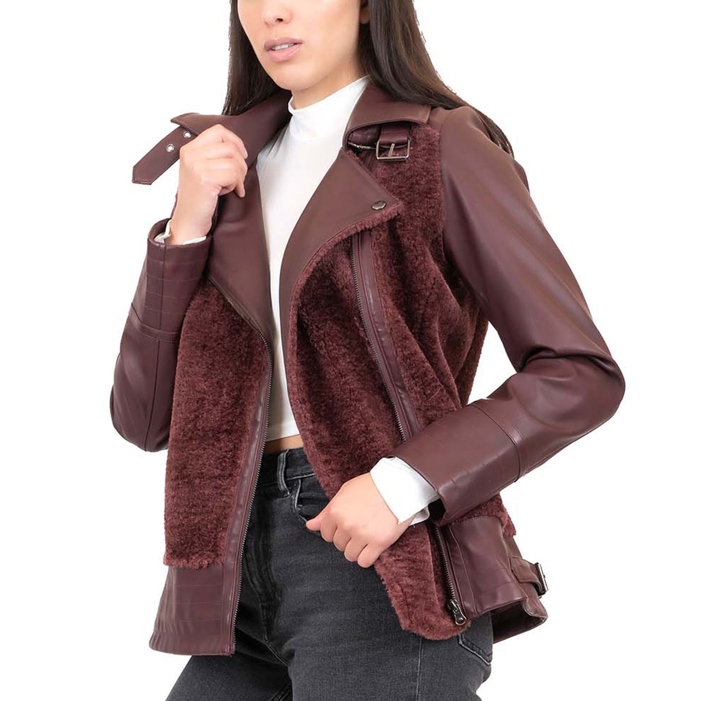 Faux Leather and Sherpa Jacket