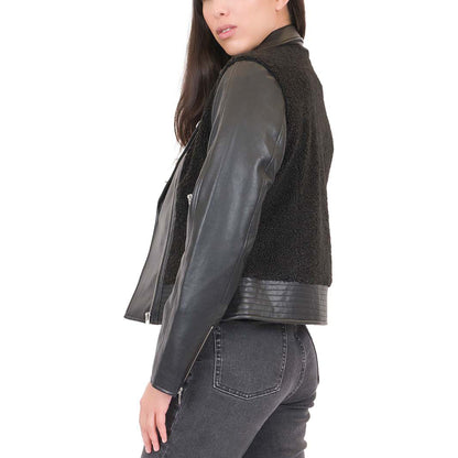 Faux Leather Moto with Faux Fur Panels