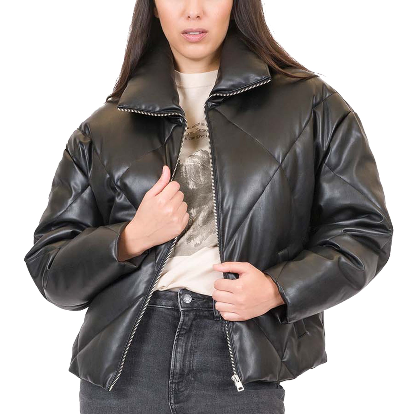 Diamond Quilt Faux Leather Puffer