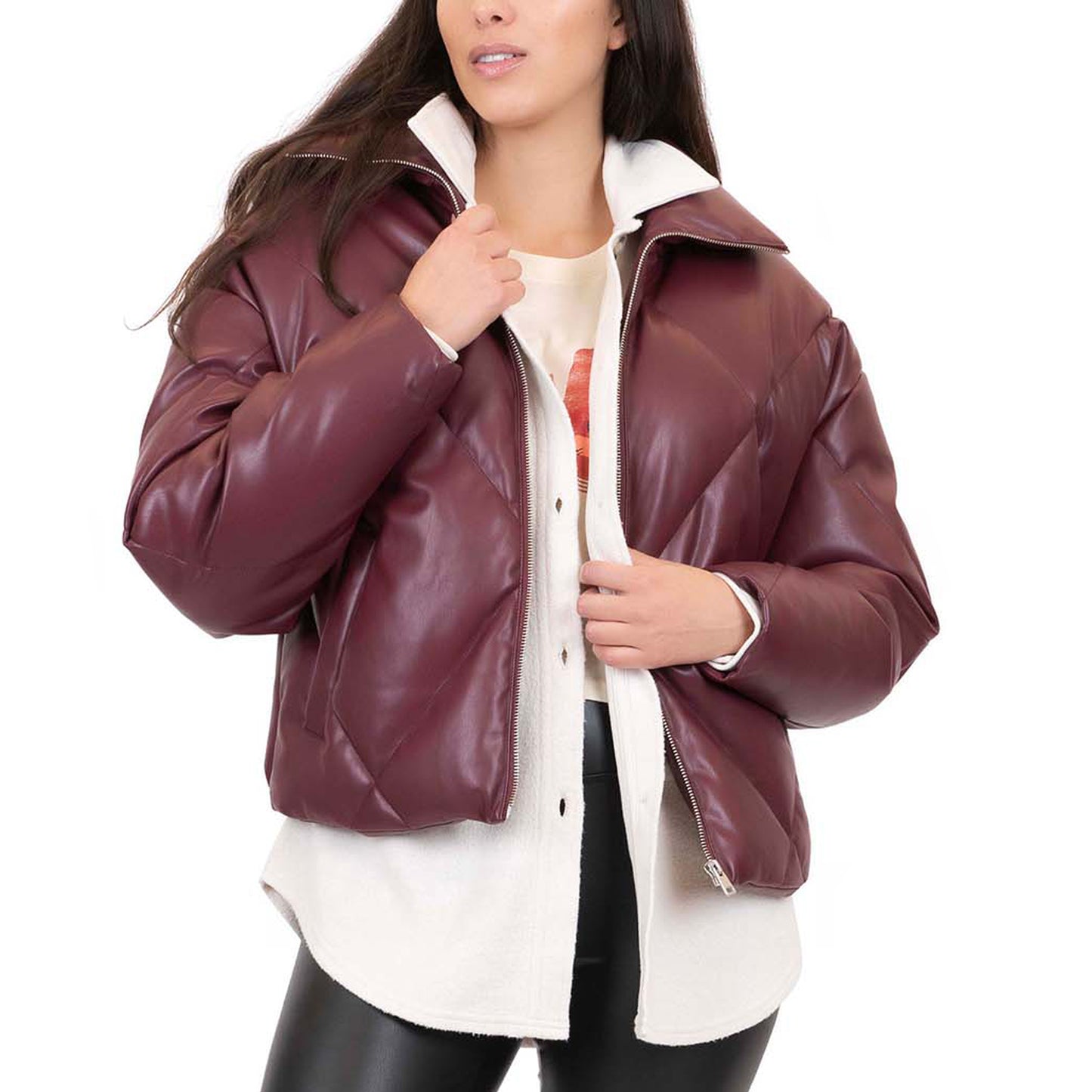 Diamond Quilt Faux Leather Puffer