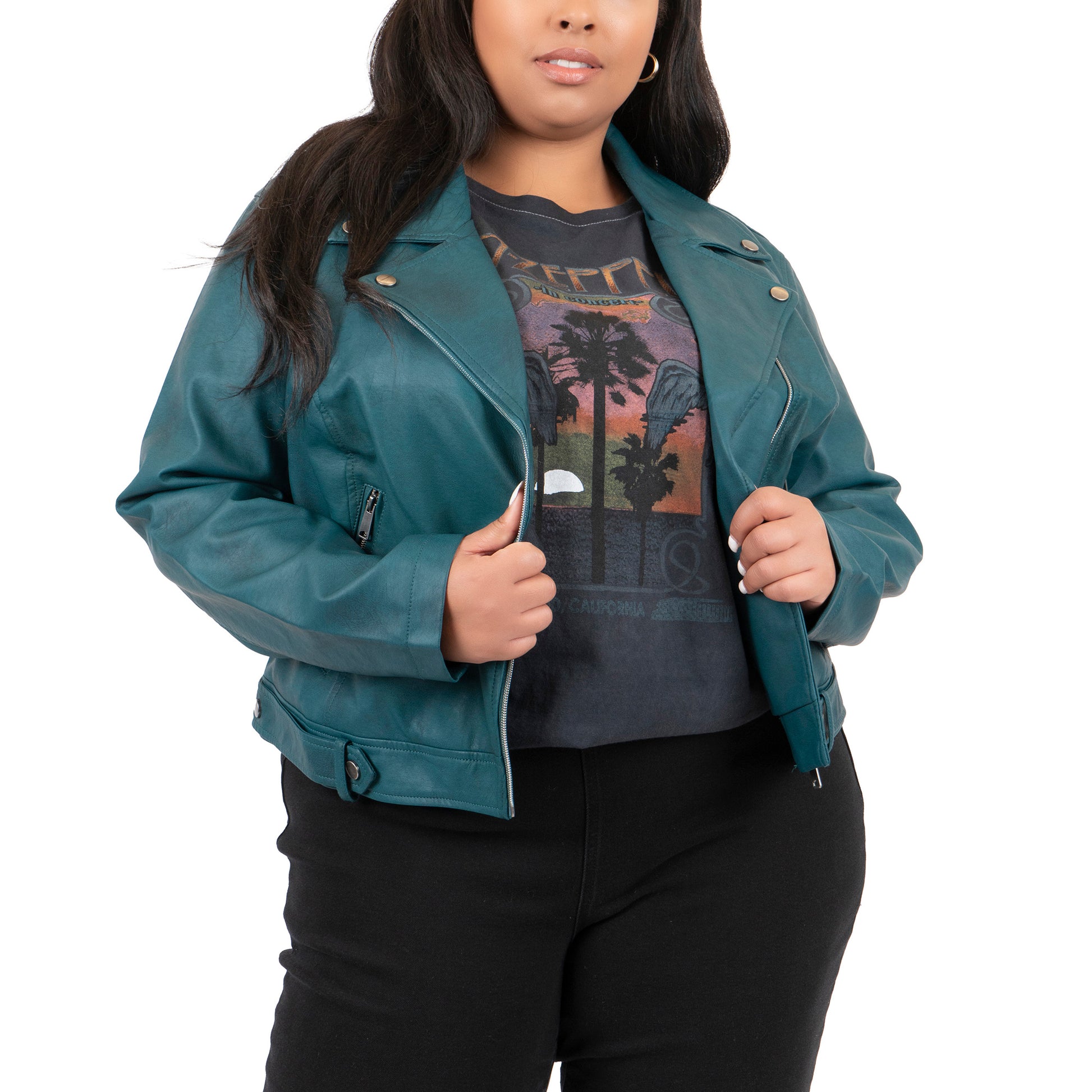 Plus Size Classic Faux Leather Moto – CoffeeShop Coats