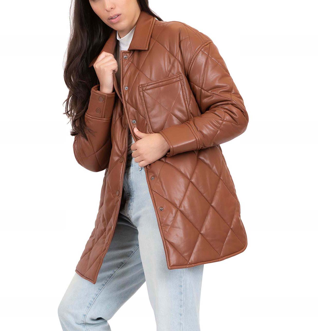 Quilted Faux Leather Shirt Jacket