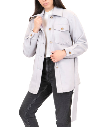Faux Wool Belted Shirt Jacket (Unlined)